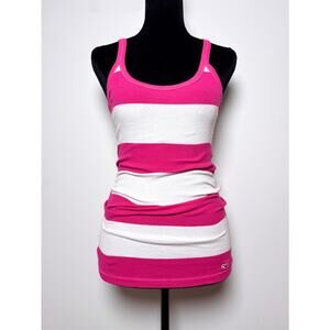 Vintage Y2K Hollister SoCal Stretch Pink White Striped Ribbed Tank Top